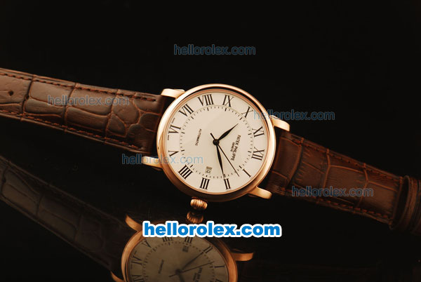 Patek Philippe Calatrava Swiss ETA 2824 Automatic Rose Gold Case with White Dial and Brown Leather Strap - Click Image to Close
